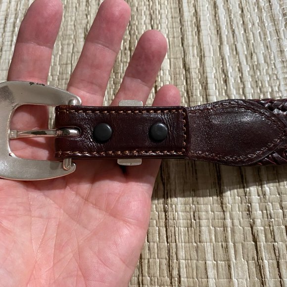 Vintage Men Women Unisex Brighton Western Braided Trim Textile Leather Belt  34" - Picture 11 of 11